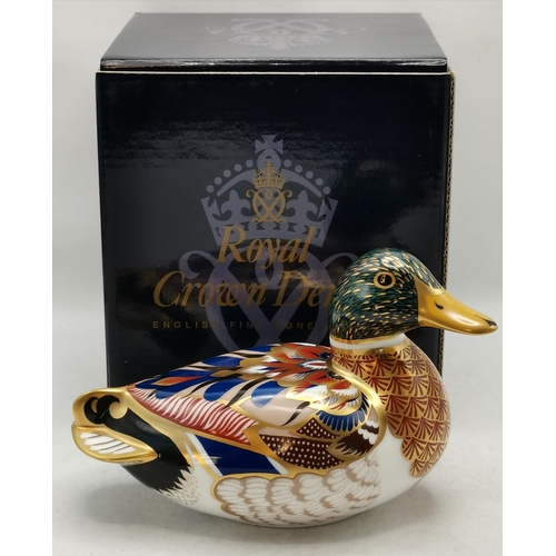 140 - Royal Crown Derby Paperweight - Mallard Duck. Gold Stopper and with original box