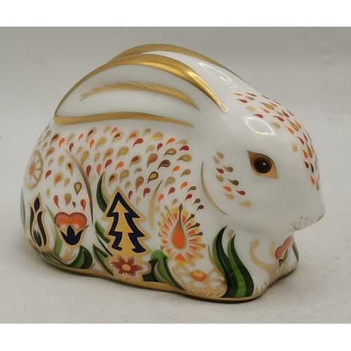 141 - Crown Derby Baby Rowsey Rabbit special edition for Sinclairs - Gold Stopper and original Box