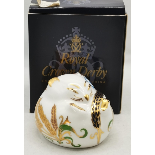 142 - Royal Crown Derby Paperweight Harvest Mouse with Gold Stopper and original box