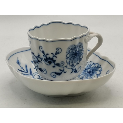 171 - Meissen Blue Onion Coffee Cup 3037 & Saucer 3002 plus Meissen Onion pattern plate with as pierced ri... 