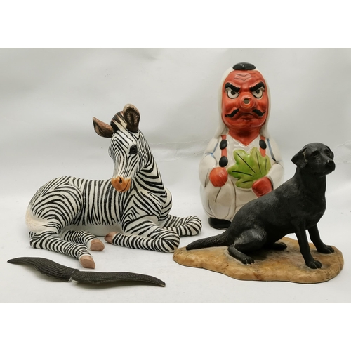 2 - A group of three model figures comprising a Border Fine Arts black labrador dog by Ray Ayres; a Leno... 