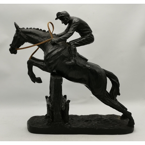 20 - Bay Horse figurine from The Leonardo Collection plus Bronze Racing Jockey and Bronze racing horse (m... 