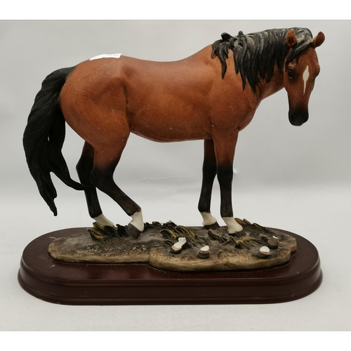 20 - Bay Horse figurine from The Leonardo Collection plus Bronze Racing Jockey and Bronze racing horse (m... 