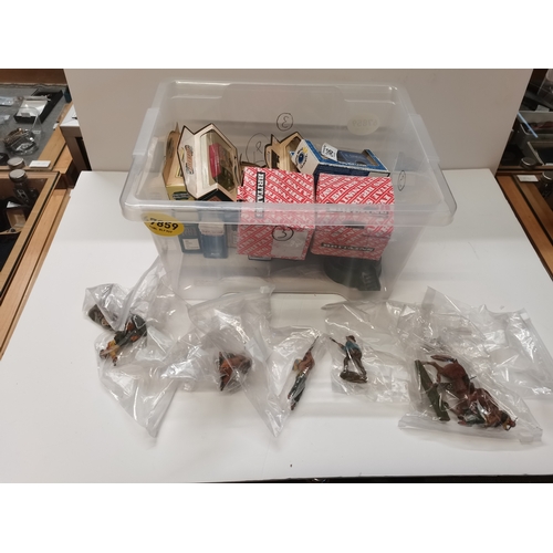 246 - Box of Brittains figures, die-cast cars, vans etc