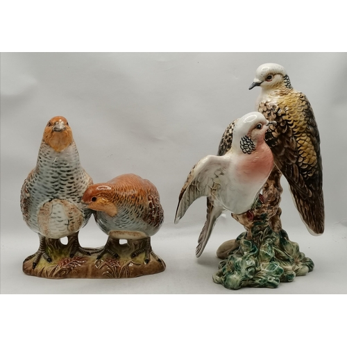 27d - A Pair of Beswick Turtle Doves on Branch A/F plus A Pair Beswick Partridges on ceramic plinth