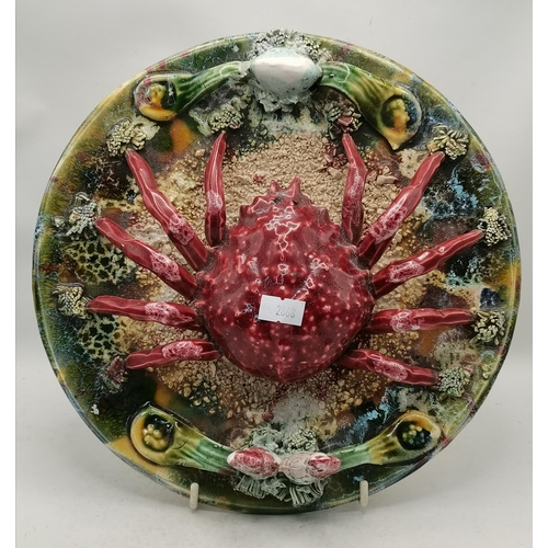 28 - Majolica plate with crab figure 25cm diameter