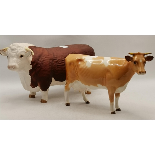 28B - A Beswick Hereford Bull 'Ch. of Champions', model no. 1363A, matt; together with a Beswick Guernsey ... 