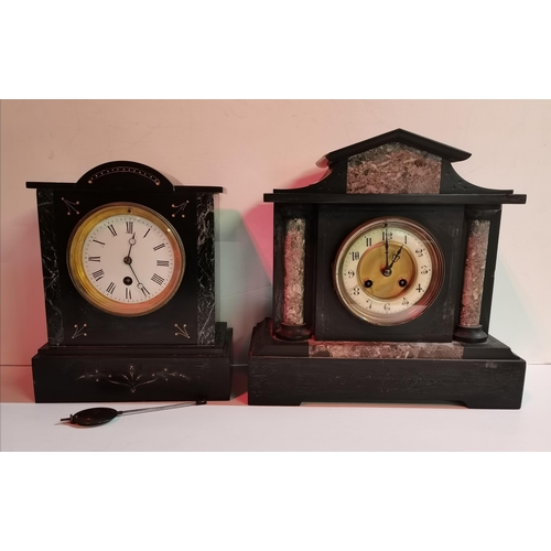 48 - 2 x Antique Slate and Marble Mantle clocks