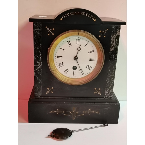 48 - 2 x Antique Slate and Marble Mantle clocks