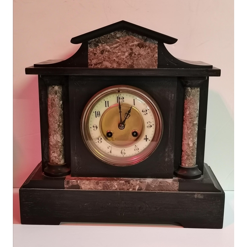 48 - 2 x Antique Slate and Marble Mantle clocks