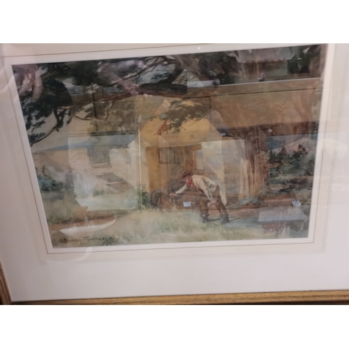 500 - A watercolour of a farmer by G SHERIDAN KNOWLES plus a Pears print entitled PLAYMATES