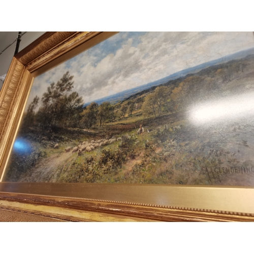 571 - 19th Century Oil painting of Sheep in a valley signed A.A Glendening 1903 bottom right Framed under ... 