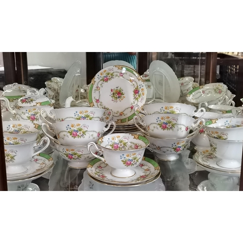 58 - Shelley Dubarry Tea Set 13396 - x6 Soup bowls, x5 Cups, x6 saucers, x6 Small side plates, x6 side pl... 