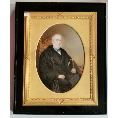 60 - A 19th Century porcelain portrait plaque of a Victorian gentleman, a schoolmaster, in a suit and bla... 