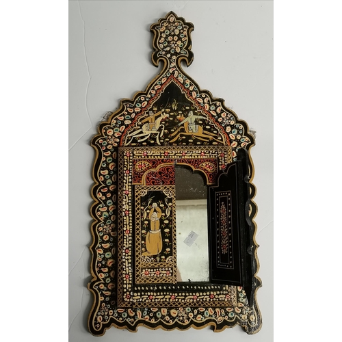 62 - Antique Persian Hand painted wooden Wedding mirror - H49cm x W25cm