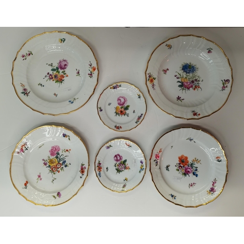 68 - x6 Royal Copenhagen Saxon Flower Plates x2 dinner, x2 salad and x2 small side plates