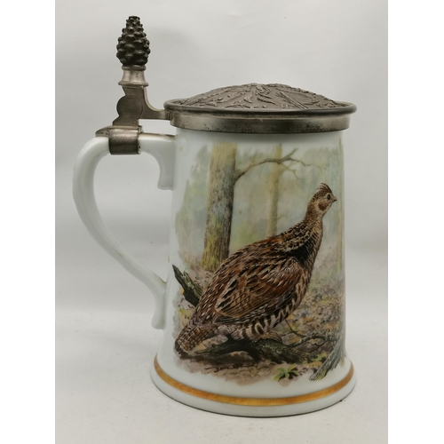 7 - A game bird stein, 'The Ruffed Grouse', by Franklin Porcelain, limited edition, the hinged tankard c... 