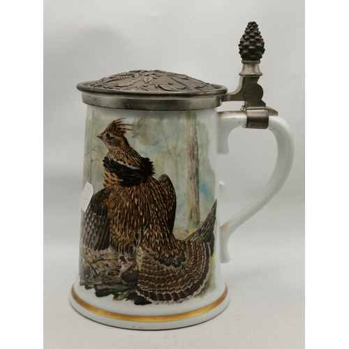 7 - A game bird stein, 'The Ruffed Grouse', by Franklin Porcelain, limited edition, the hinged tankard c... 