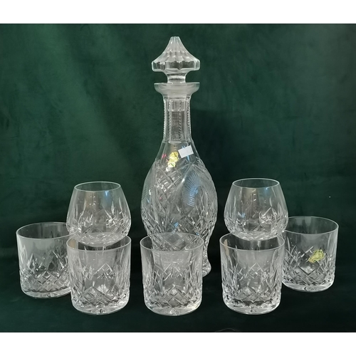 82 - Waterford Crystal Decanter, x5 Whiskey Glasses and x2 Brandy Glasses