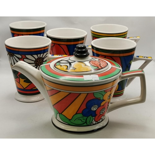 82b - Art Deco Teapot an 5 cups- Inspired by Clarice Cliff 'Bizarre Ware' of 1930s exclusively for Past Ri... 
