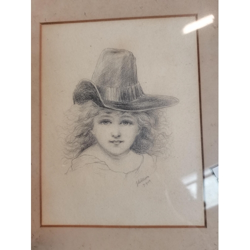 90 - X2 Original Pencil on Paper drawings One of a Child in hat signed JE Allen date 7.910(1910) the othe... 
