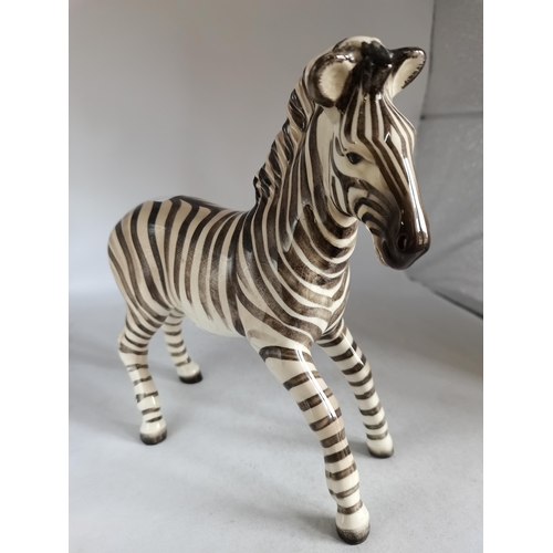 92 - Beswick Zebra 2nd Version white / grey & black striped, Kangaroo 1st version and A Small Dark Grey E... 