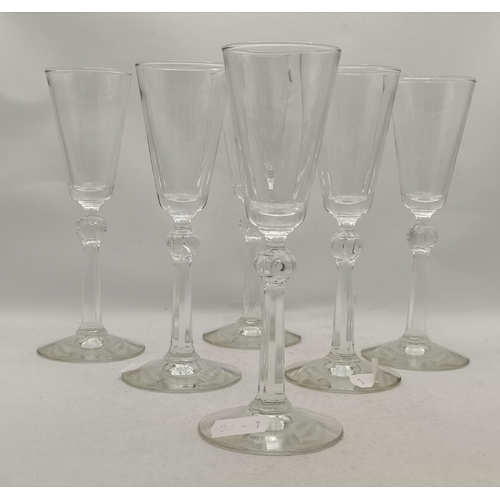 267 - Balustriod Wine glasses with bell bowl above shoulder knop with air tear