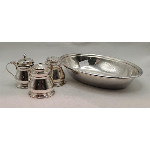 304 - A group of assorted silver-plate and pewter, comprising a silver-plated cruet set by Adie Brothers L... 