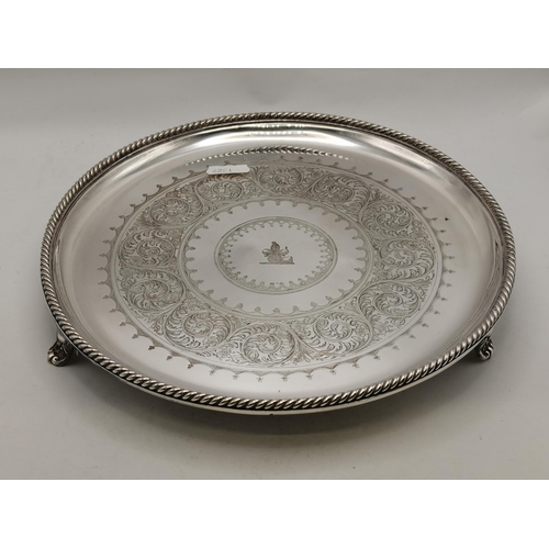 310 - A group of silver-plate comprising a large oval hors d'oeuvres dish; a circular salver with rope-twi... 