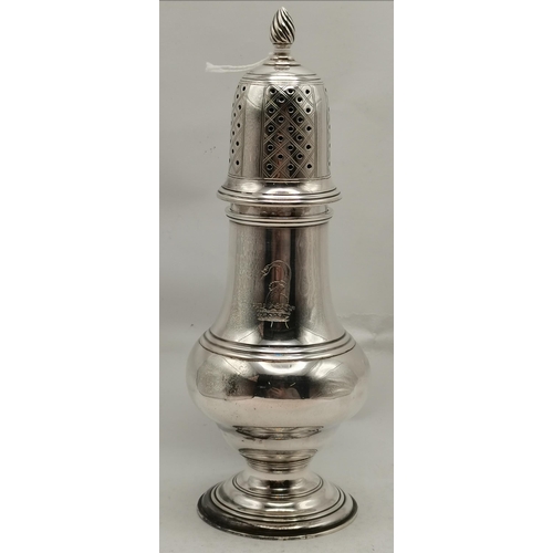 328 - Two silver sugar casters, Victorian and later, the first by Hilliard & Thomason, Birmingham 1889, ba... 