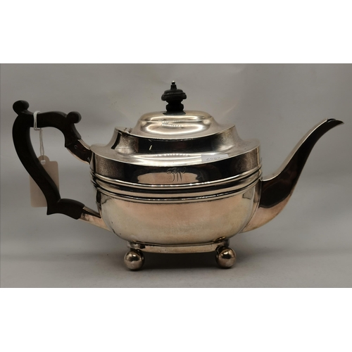 337 - An Edwardian teapot and twin-handled sugar bowl by Turner Bradbury, London 1903, rounded rectangular... 