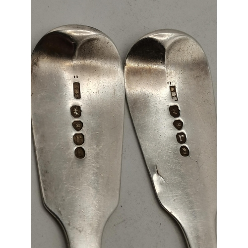 362A - A pair of William IV silver tablespoons by Adey Bellamy Savory, London 1832, Fiddle pattern, engrave... 