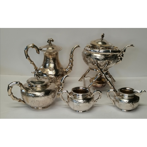 380 - A Chinese export silver five-piece tea service, late 19th/early 20th Century, comprising coffee pot,... 