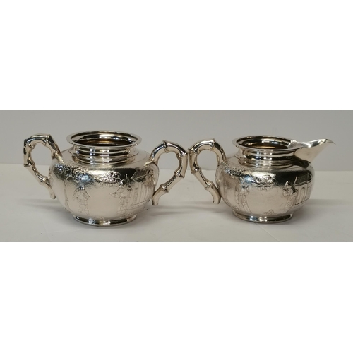 380 - A Chinese export silver five-piece tea service, late 19th/early 20th Century, comprising coffee pot,... 