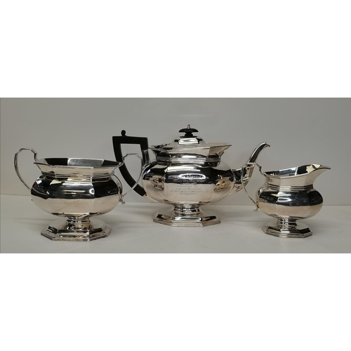 381 - A George V silver three-piece tea service by Goldsmiths & Silversmiths Co Ltd, London 1917, comprisi... 