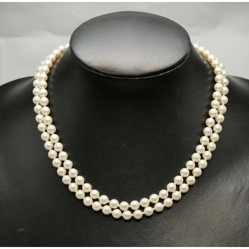 401 - Antique Lotus Double Pearl Necklace with Sterling Silver and Gold Plated fittings in original box pl... 