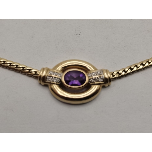 410 - 9ct Yellow Gold chain with Amethyst stone pendant necklace gross weight 10grams chain stamped '375' ... 