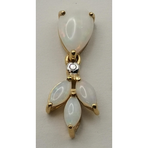 414 - 9ct Multi Colour Opal and Diamond Yellow gold Pendant 0.9grams 0.9ct plus A Pair of Pink, Yellow, Bl... 