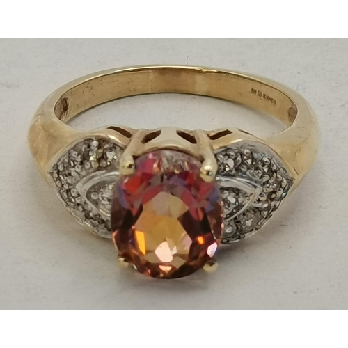 417 - 9ct Twilight & White Topaz Yellow Gold Ring 4.2grams 2.8ct size Q plus 9ct Pink Opal Yellow Gold Ear... 