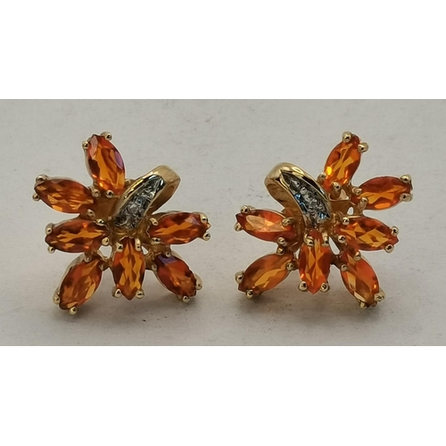 420 - A Pair of Fire Opal & Diamond Earrings set in 9ct gold 2.7grams 1ct plus A Pair of Alexandrite Earri... 