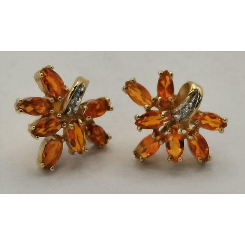 420 - A Pair of Fire Opal & Diamond Earrings set in 9ct gold 2.7grams 1ct plus A Pair of Alexandrite Earri... 