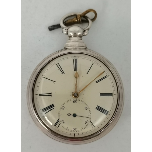 425 - A silver pair cased pocket watch, the cream dial unsigned, with black Roman numerals, seconds dial, ... 