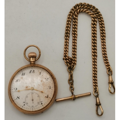 425A - A 9 carat gold open face pocket watch, the cream dial unsigned, with black Arabic numerals, seconds ... 