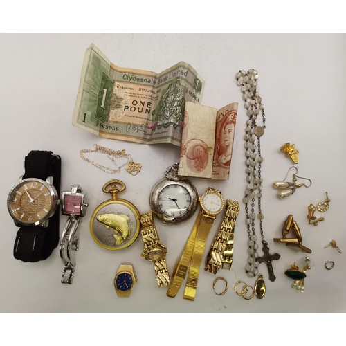 428 - A mixed quantity of costume jewellery and watches including rosary beads, pocket watches, wristwatch... 