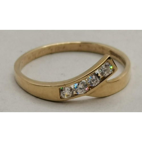 464 - 9ct Yellow Gold Wishbone ring size R with 4 small cut diamonds gross weight 2grams marked '375'