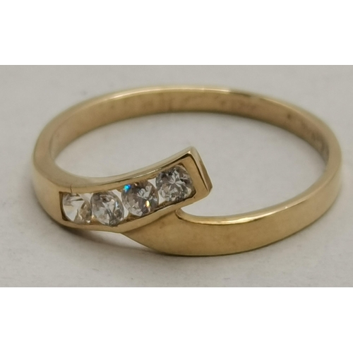 464 - 9ct Yellow Gold Wishbone ring size R with 4 small cut diamonds gross weight 2grams marked '375'