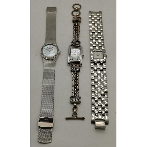 471 - Three lady's bracelet wristwatches, comprising a Skagen with circular mother-of-pearl dial; a Suarti... 