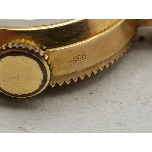 472A - A 9 carat gold lady's bracelet wristwatch, the 15mm cream circular dial unsigned, with Arabic numera... 