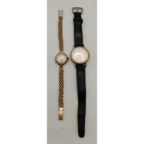 473A - Two 9 carat gold wristwatches, comprising a gent's strap wristwatch, the cream 29mm dial signed 'Smi... 