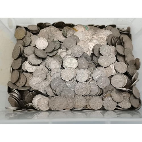 486 - Two boxes of assorted post-1947 silver coinage, comprising sixpences, one shillings and two shilling... 